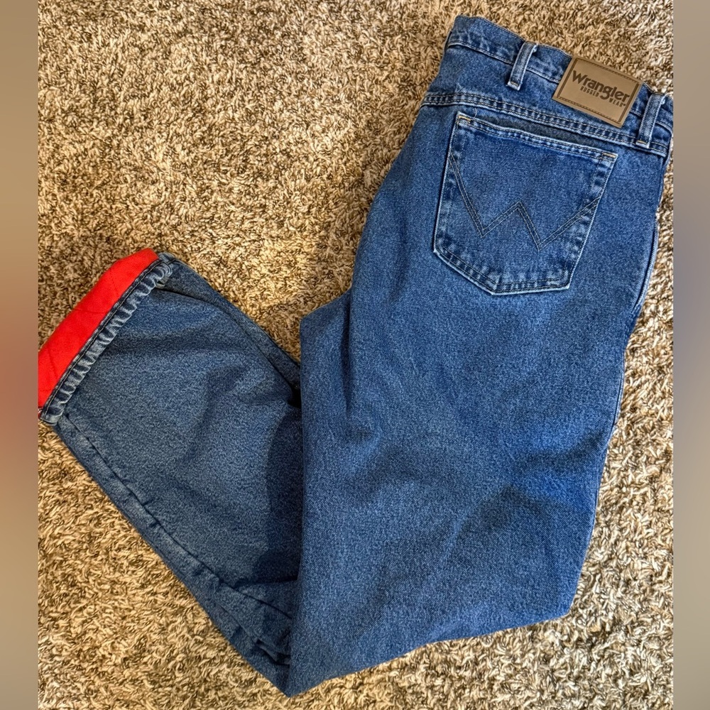 Wrangler Authentics Mens Insulated Jeans 38x32 Blue Straight Leg Winter Denim